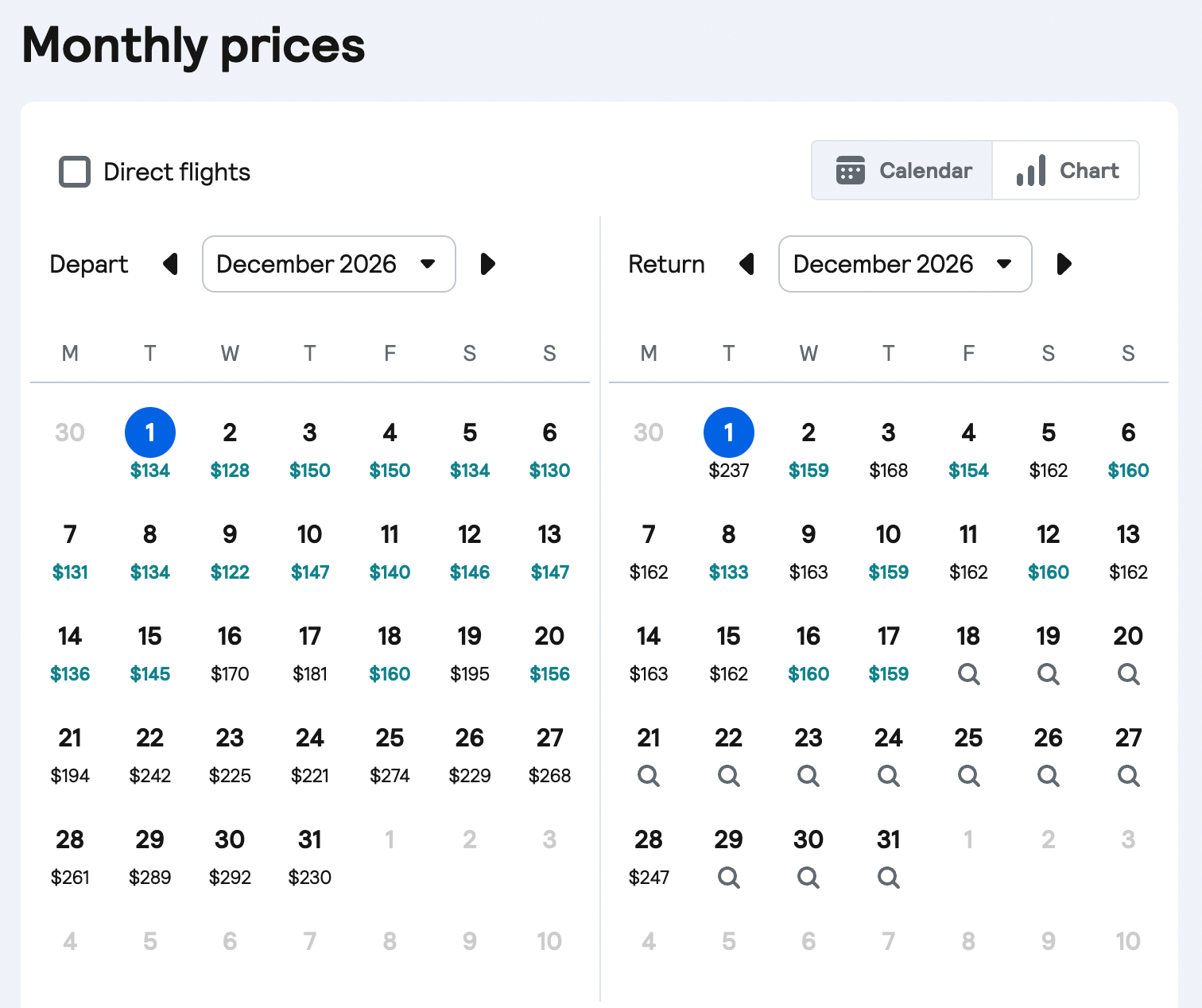 Skyscanner calendar
