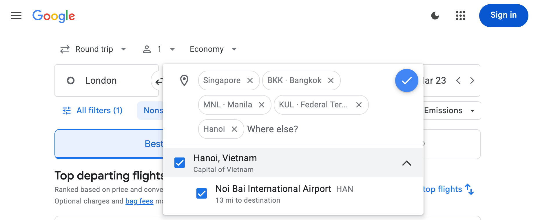 Enter multiple destinations